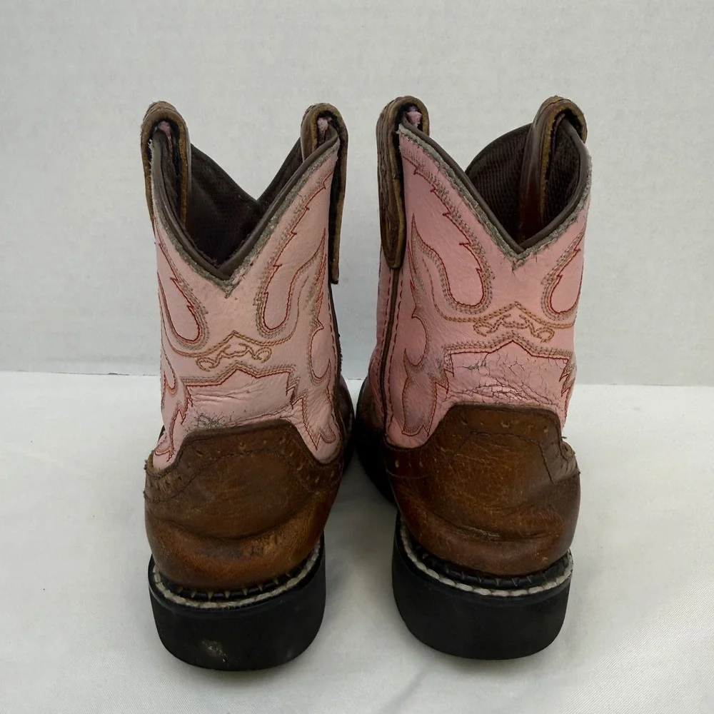 Justin Gypsy Kids Brown Pink Leather Western Cowboy Boots 9901C Size 10D